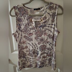 Tommy Hilfiger Floral Keyhole Blouse - Cream and Purple